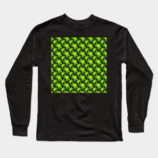 Spidy Pattern Neon Green Long Sleeve T-Shirt by Bug Robot